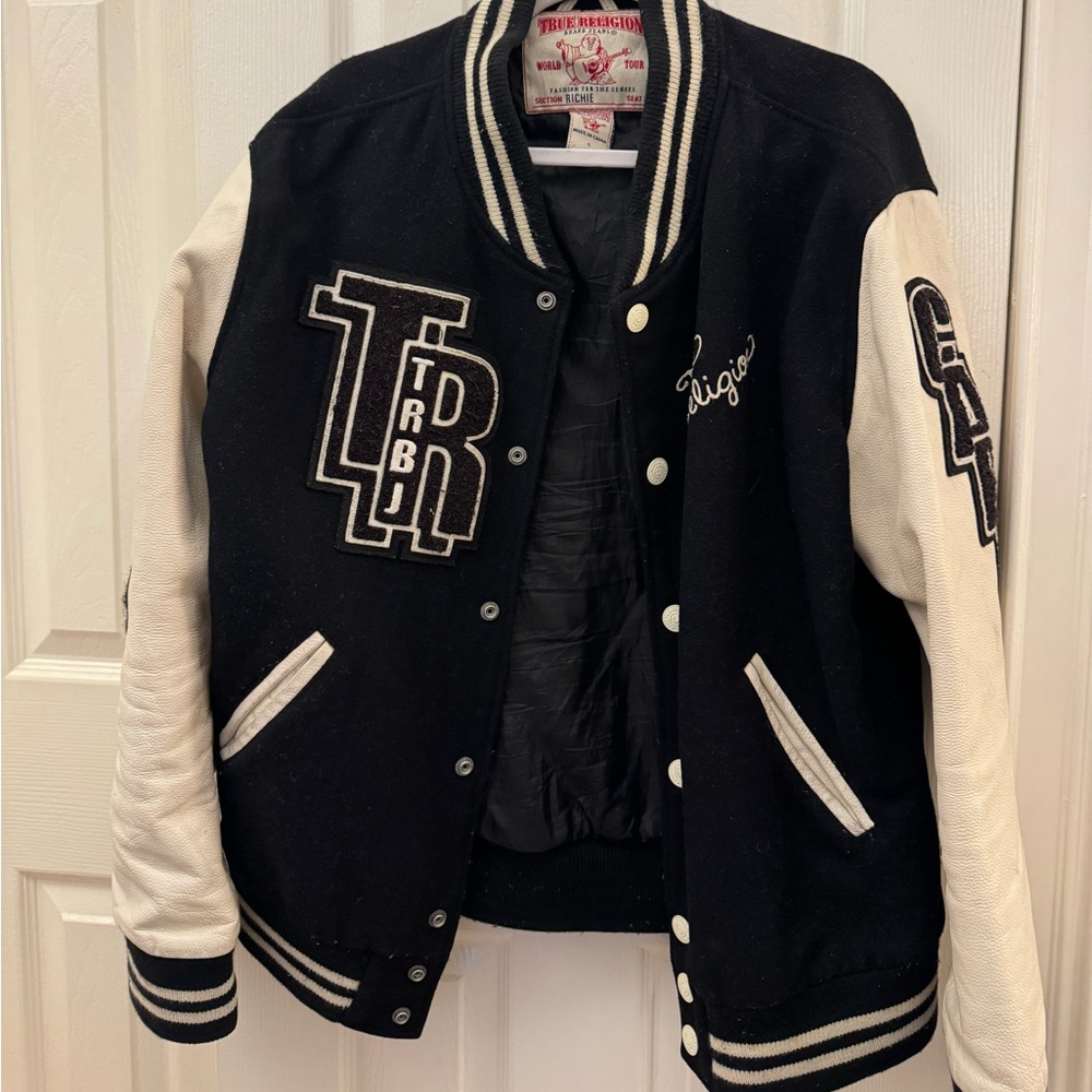 True Religion - Vaintage Varsity Bomber (LARGE, Black/White)